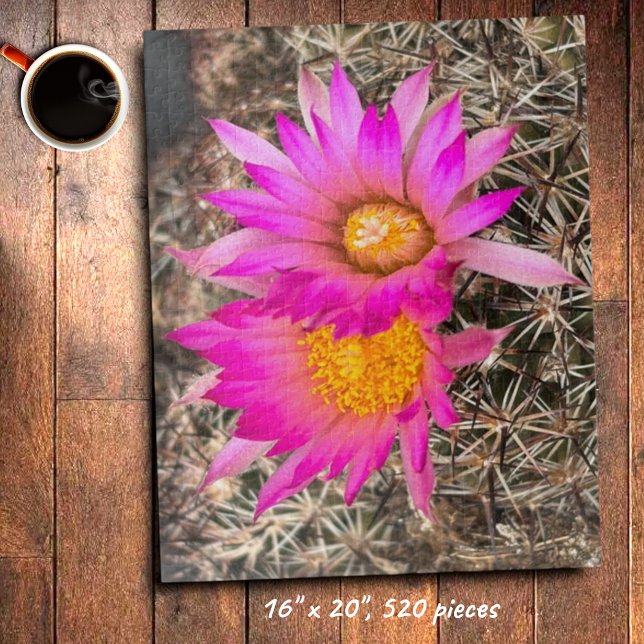 Puzzle Deux fleurs de cactus roses - photo de fond (Pink cactus flower jigsaw puzzle)