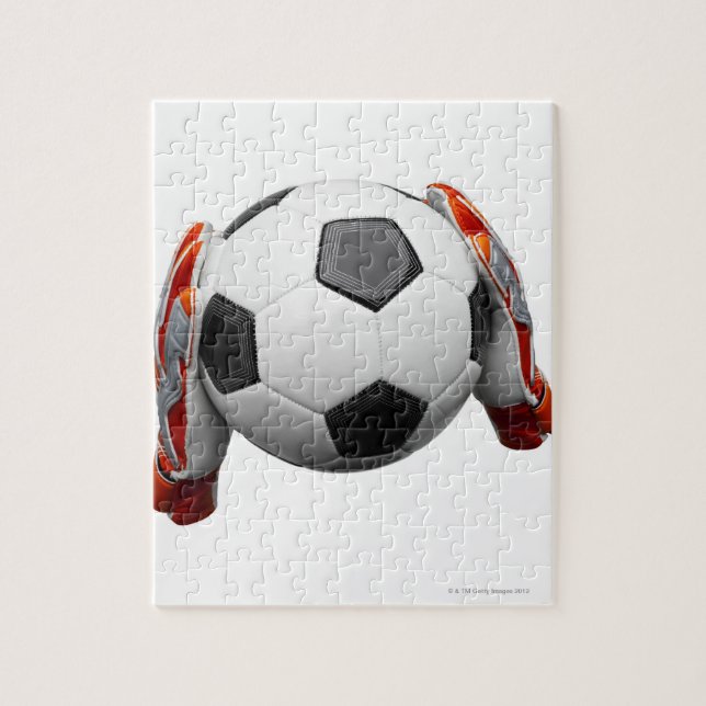 Puzzle Deux gants de gardiens de but tenant un football (Vertical)