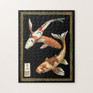 Puzzle Deux Japonais Koi Goldfish sur un Arrière - plan n