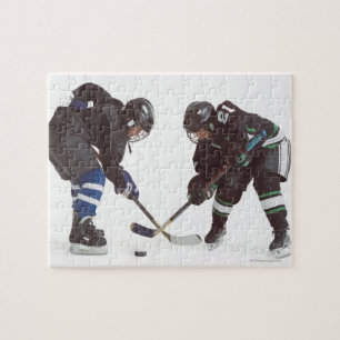 Puzzle deux joueurs de hockey caucasiens portant