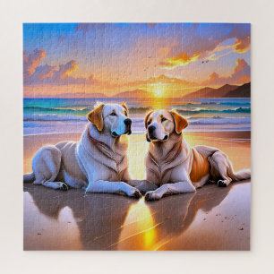Puzzle Deux Labrador Retrivers sur une plage