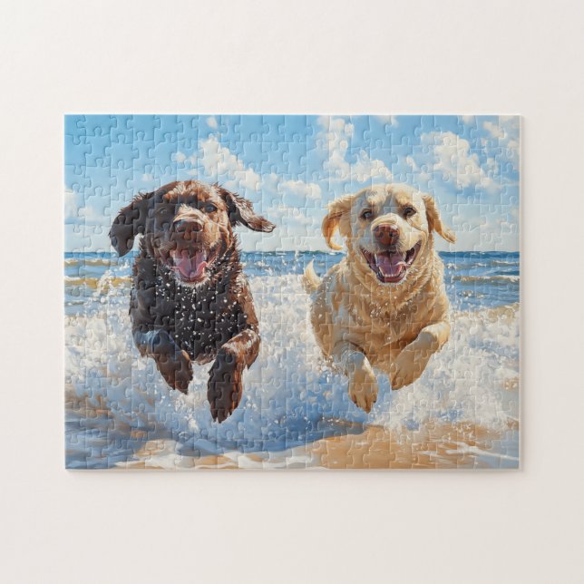 Puzzle Deux Labradors sur la plage (Horizontal)