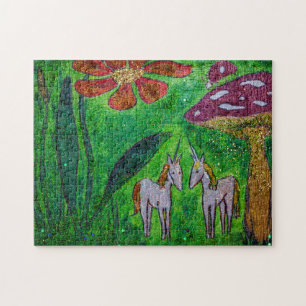 Puzzle Deux licornes sous un champignon