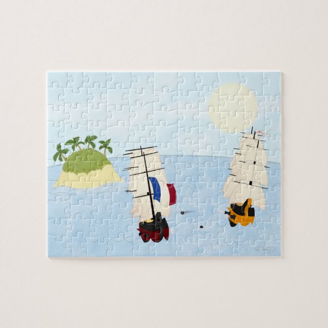 Puzzle Deux navires en bataille près de Tropical Island (Horizontal)