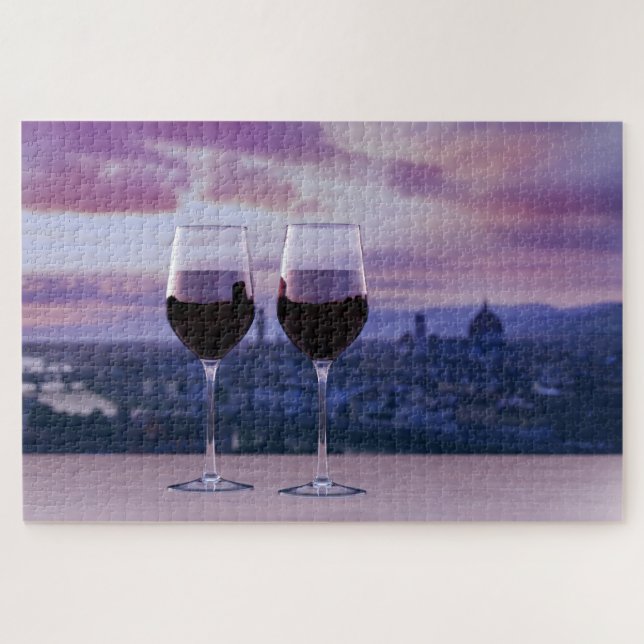 Puzzle Deux verres de vin rouge sur la ligne d'horizon de (Horizontal)