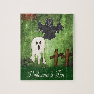 Puzzle d'Halloween avec fantôme noir et blanc
