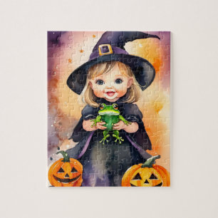 Puzzle d'Halloween jolie petite sorcière
