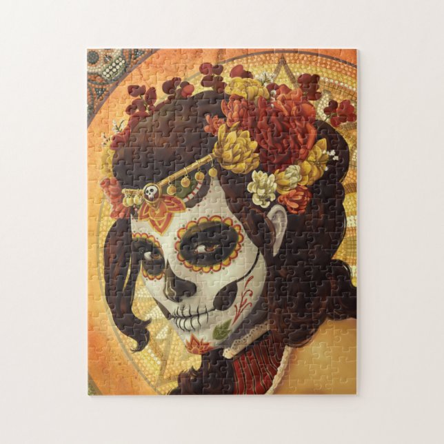 Puzzle Dia De Los Muertos Throw Pillow (Vertical)