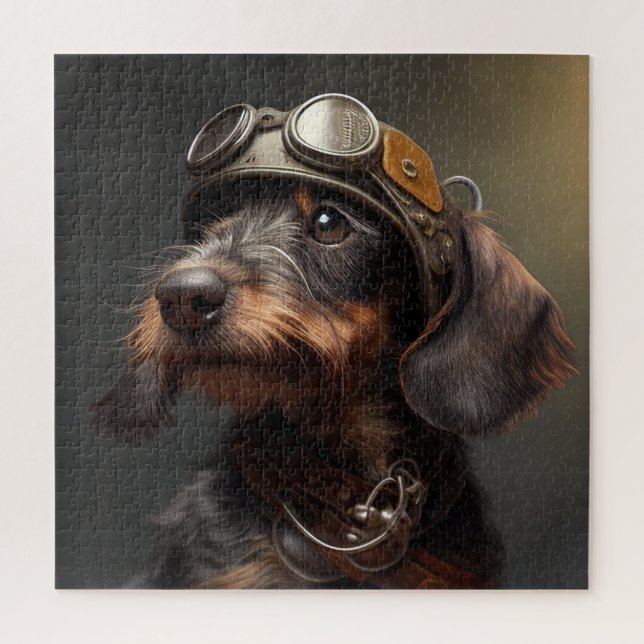 Puzzle Dieselpunk À poils durs Dachshund Steampunk Gogget (Vertical)