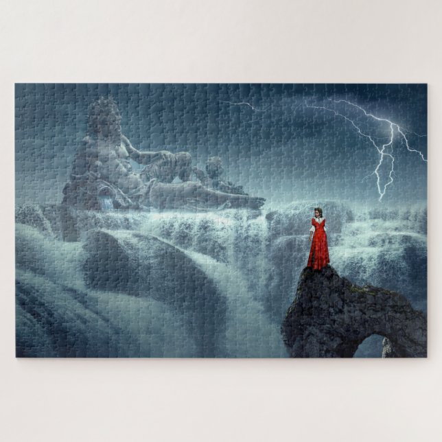 Puzzle Dieu grec et la femme en rouge (Horizontal)