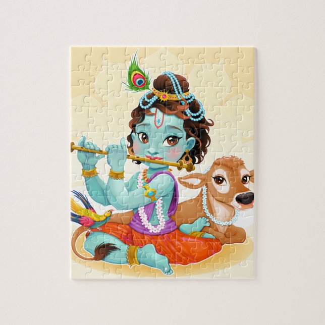 Puzzle Dieu indien de Krishna jouant l'illustration de (Vertical)
