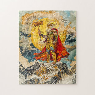 Puzzle Dieu Viking Thor sur Montagne Aquarelle comme Anci