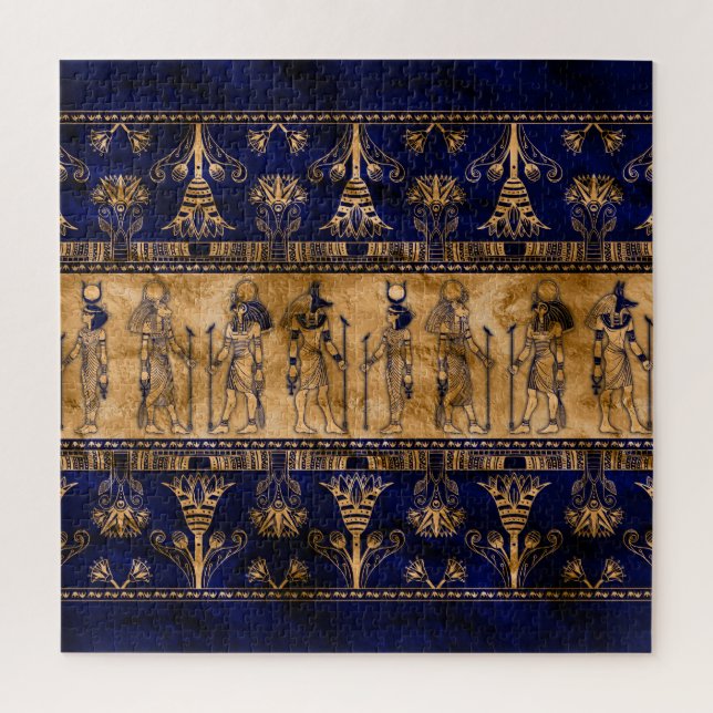 Puzzle Dieux égyptiens et frontière ornementale -or bleu (Vertical)