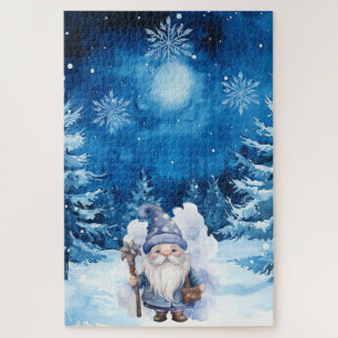 Puzzle Difficile Village de Noël Bleu d'hiver & Gnome