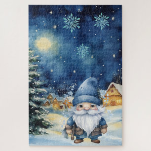 Puzzle Difficile Village de Noël Bleu d'hiver & Gnome