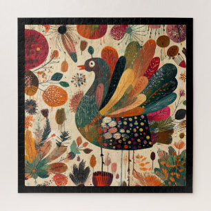 Puzzle Dinde rétro boho patchwork d'automne
