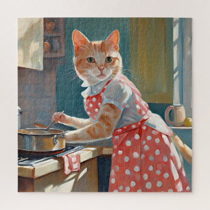 Puzzle Dîner cuisine femme au foyer au chat