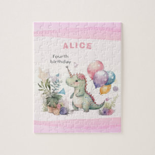 Puzzle Dino Party Watercolor Girl rose Anniversaire