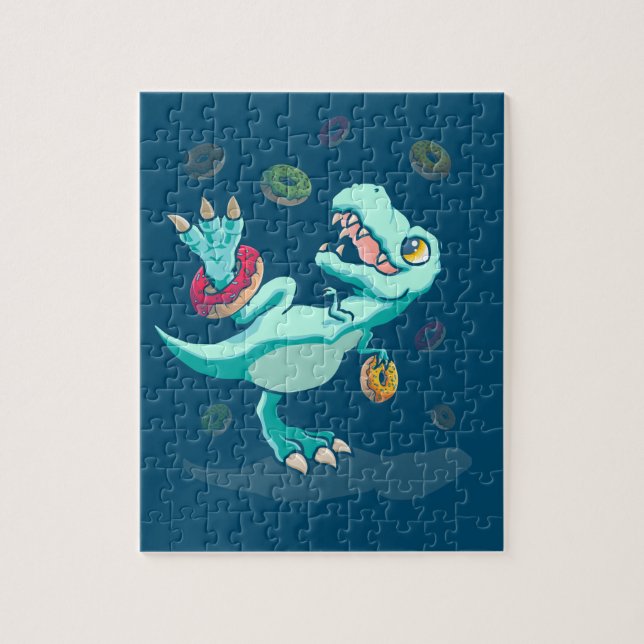 Puzzle Dinosaur Donut Dino Doughnut Halloween Kids Trex (Vertical)