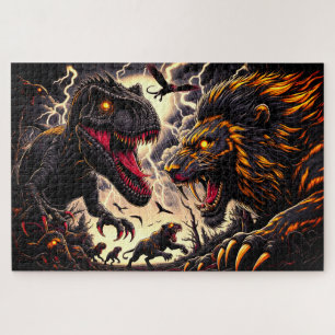 Puzzle Dinosaure et Lion Combat