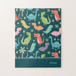 Puzzle Dinosaure Motif Bleu Monogramme Enfant Garçon