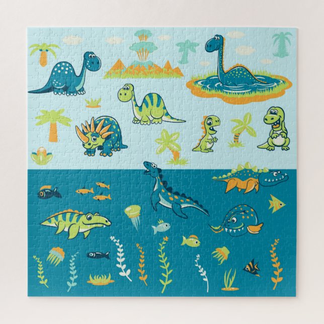 Puzzle Dinosaures de dessin : Jeu de terre et de mer (Vertical)