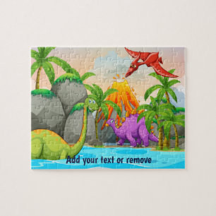 Puzzle Dinosaures jurassiques amusants, jungle, volcan, l