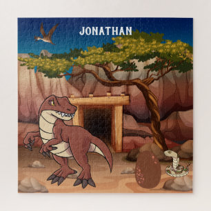 Puzzle Dinosaures monogrammes dans la jungle brun mignon