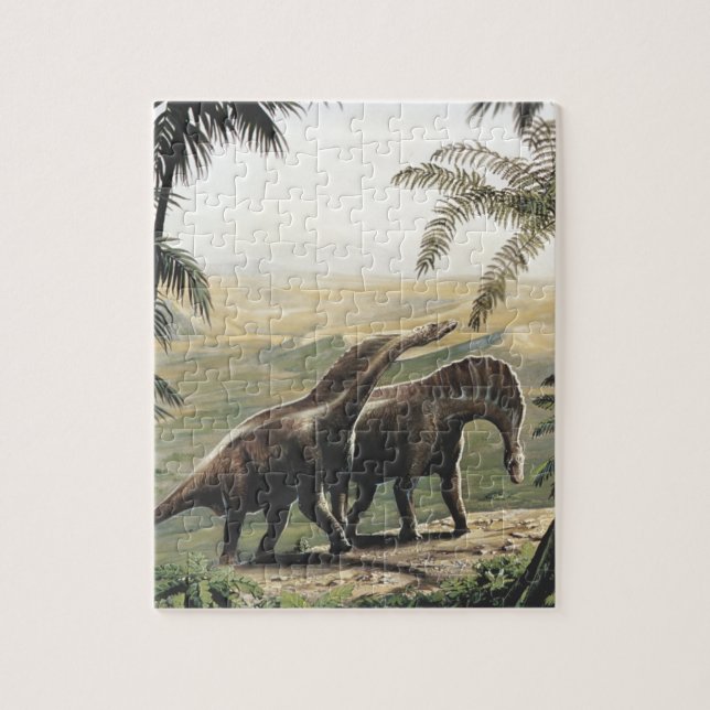 Puzzle Dinosaures Vintage, Amargasaurus avec Palmiers (Vertical)