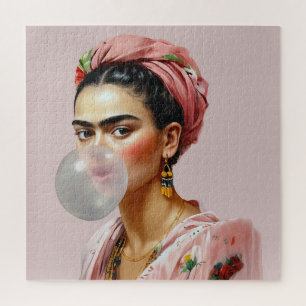 Puzzle Divas avec écharpe florale soufflant du bubble gum