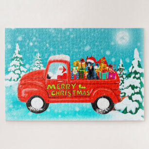 Puzzle Doberman Chien Noël Père Noël Livraison Camion