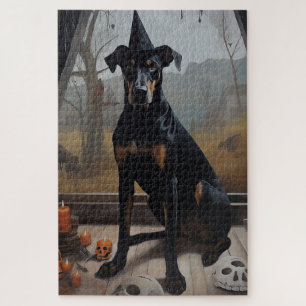 Puzzle Doberman Citrouilles Halloween Épouvantable