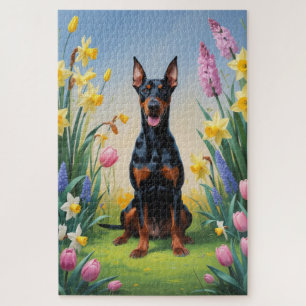 Puzzle Doberman Fleurs de printemps chien Peinture