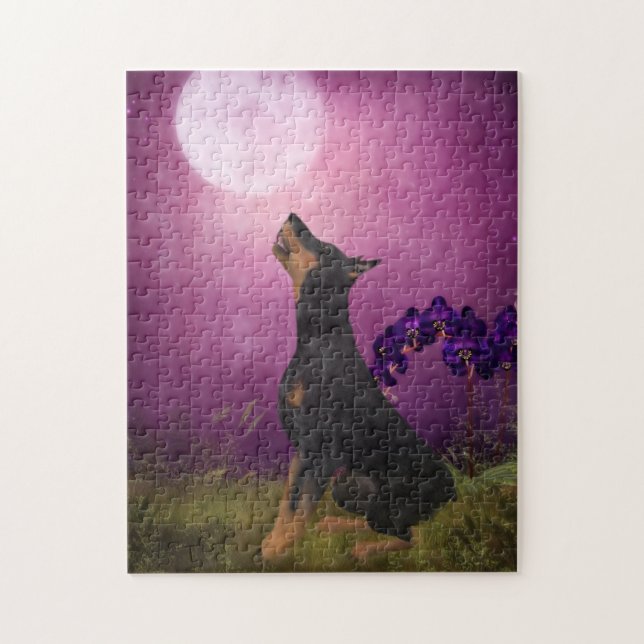 Puzzle Doberman Imaginaire violet Orchidées Chien Art (Vertical)