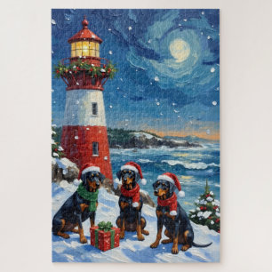 Puzzle Doberman Pinscher Noël Phare Vacances