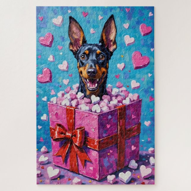 Puzzle Doberman Pinscher Valentine's Day Marshmallow (Vertical)