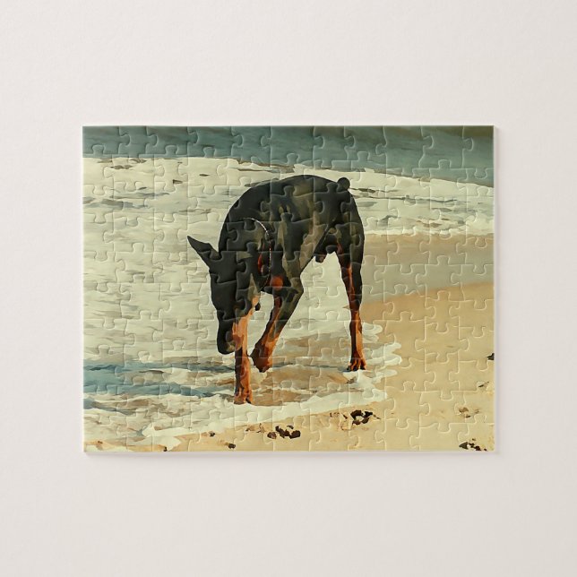Puzzle Dobermann à l'image de peinture de plage (Horizontal)