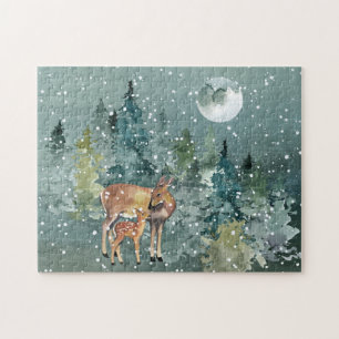 Puzzle Doe et chevreuils dans la Pleine lune forestière c