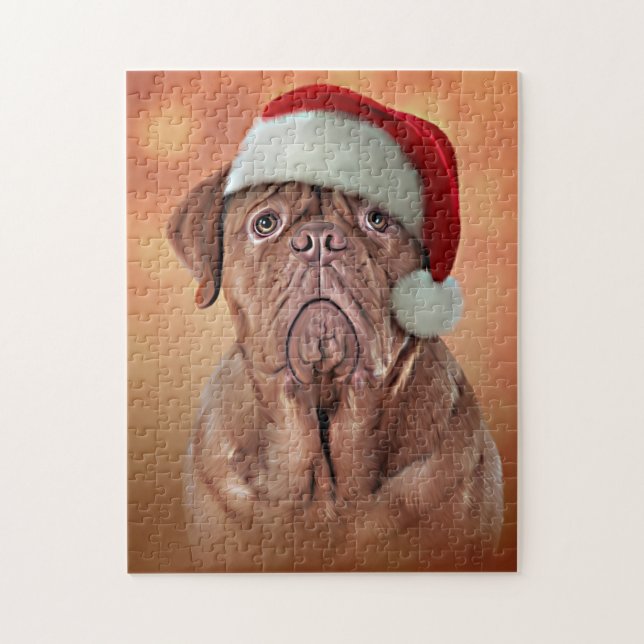 Puzzle Dogue de Bordeaux en casquette rouge de Père Noël (Vertical)