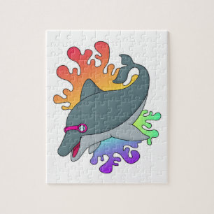 Puzzle Dolphin at Swimming with Swimming goggles