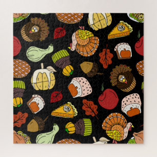 Puzzle Doodles de Thanksgiving, festif, dressé à la main.