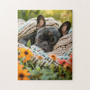 Puzzle Dormeur Frenchie Dans Prairie Fleurie