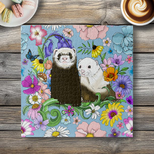 Puzzle Douce Paire de Furets Floraux Bleus Fantaisistes 