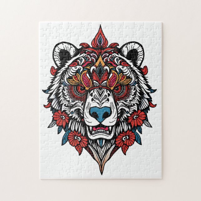 Puzzle d'ours tribal complexe avec conception flor (Vertical)