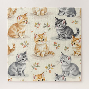 Puzzle Doux Ginger et chaton gris aquarelle sans couture