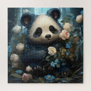 Puzzle Doux Ours De Panda Chez Les Roses De La Jungle