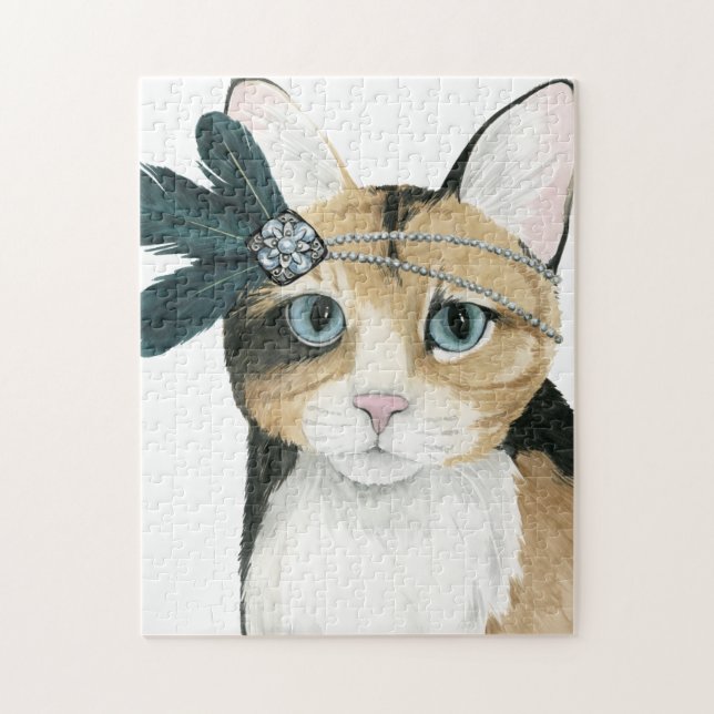 Puzzle Downton Cat | Bejeweled With Feathers (Vertical)