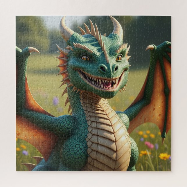 Puzzle Dragon animé avec une expression joueuse (Vertical)