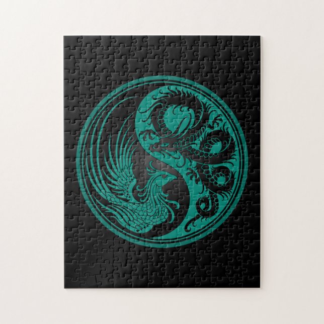 Puzzle Dragon bleu et noir turquoise Phoenix Yin Yang (Vertical)