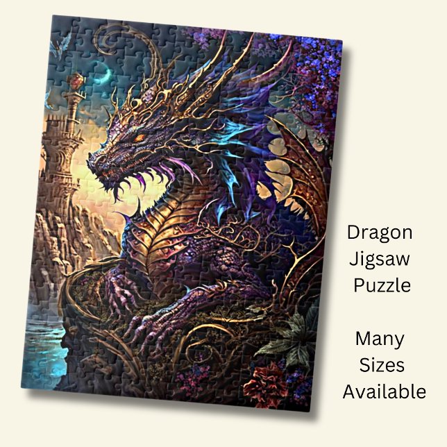 Puzzle Dragon bleu or pourpre avec tour (Créateur téléchargé)